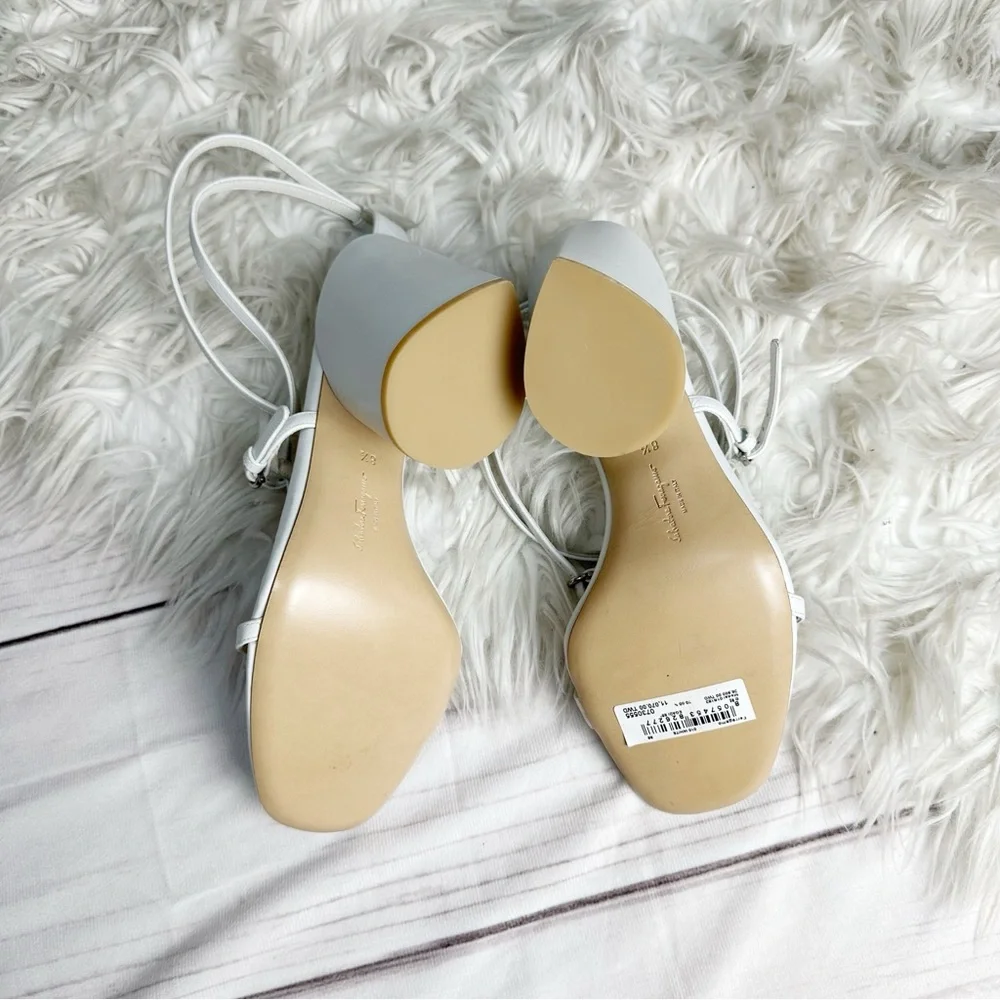 🆕 Salvatore Ferragamo Egadi‎ 85 Leather Sandal in White Size 8.5